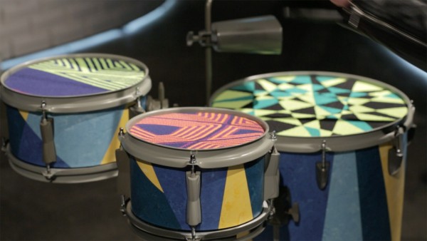Martino Gamper create's drum kits with Flyknit skins at Nike's The Nature of Motion exhibition in Milan 2016