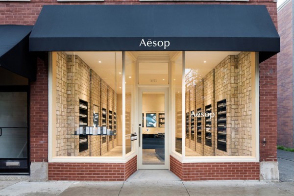 Aesop Bucktown, Chicago, USA interior design by Norman Kelley using herringbone bricks