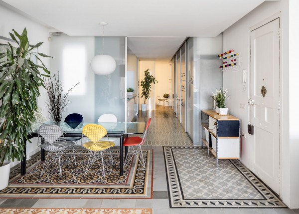Barcelona apartment renovation by Narch revealing mosaic floors