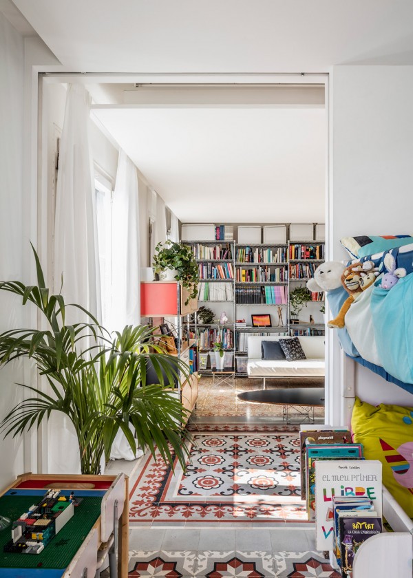Barcelona apartment renovation by Narch revealing mosaic floors