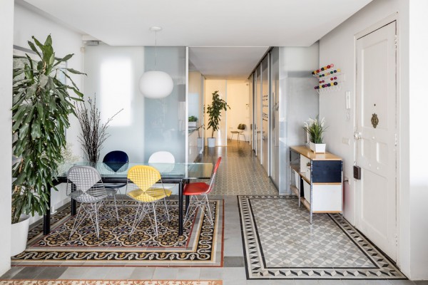 Barcelona apartment renovation by Narch revealing mosaic floors