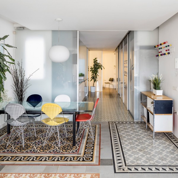 Barcelona apartment renovation by Narch revealing mosaic floors