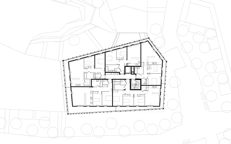 Typical floor plan of Arches Boulogne by Antonini Darmon, a social housing scheme in Paris, France