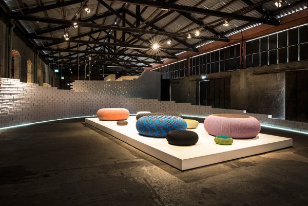 Bertjan Pot's woven seats at Nike's The Nature of Motion exhibition in Milan