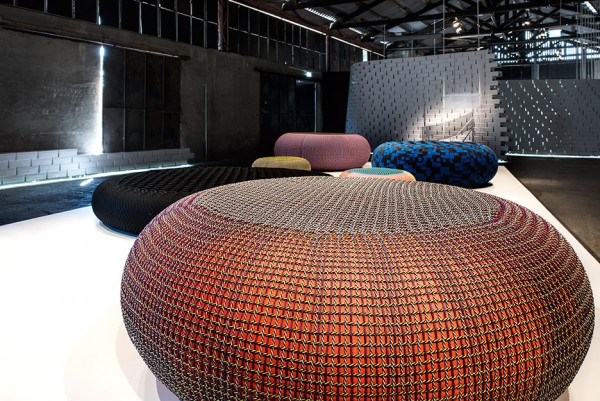 Bertjan Pot's woven seats at Nike's The Nature of Motion exhibition in Milan