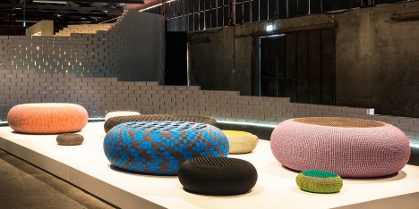 Bertjan Pot's woven seats at Nike's The Nature of Motion exhibition in Milan