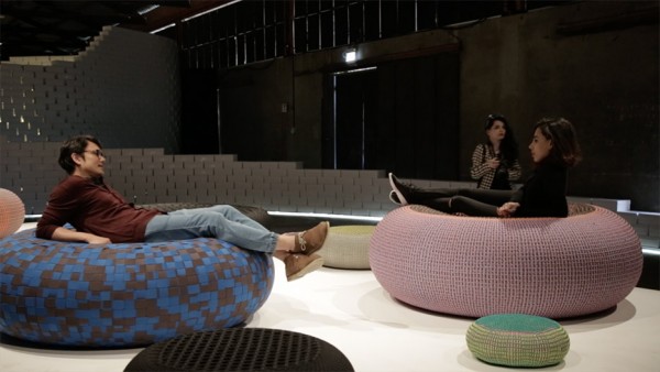 Bertjan Pot's woven seats at Nike's The Nature of Motion exhibition in Milan