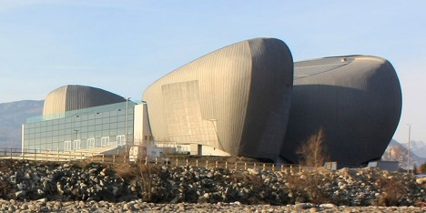 Lakeside theatre designed by Bargone Associati to look like huge rocks
