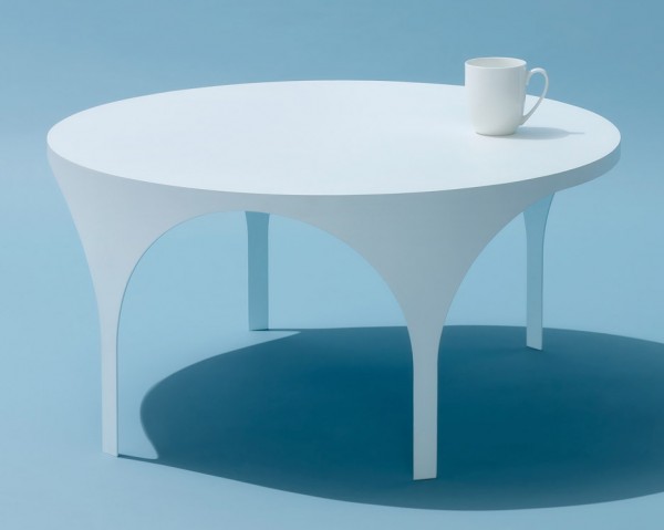 White coated steel coffee tables designed by Boardgrove Architects
