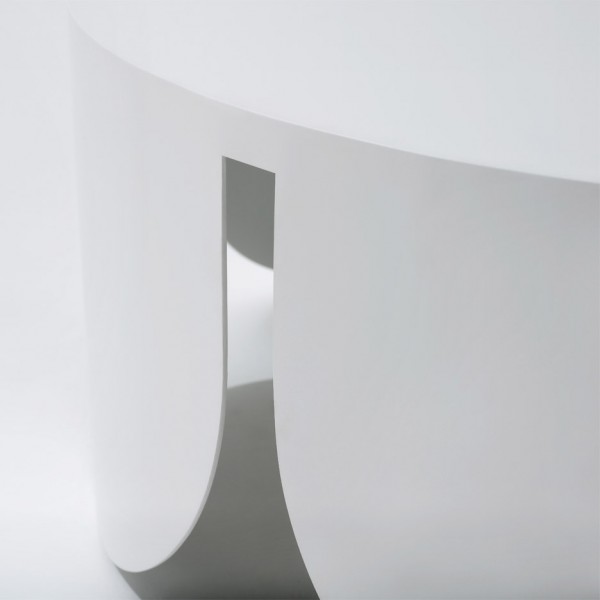 White coated steel coffee tables designed by Boardgrove Architects