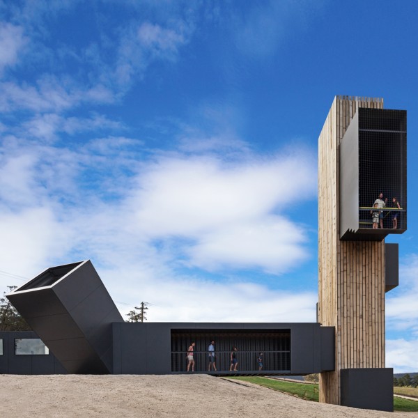 Cumulus Studio uses shipping containers to create lookout tower at a Tasmanian vineyard