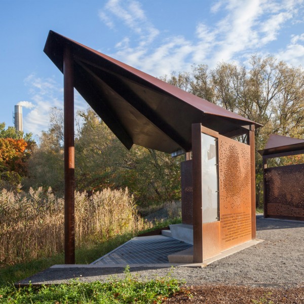 Viewpoint architecture: East Point Park bird sanctuary weathering steel pavilions by Plant Architect in Toronto, Ontario Canada