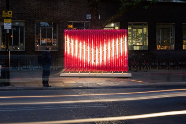 Scale-like glass tile sculpture installation as wayfinding for Clerkenwell Design Week 2016 by Giles Miller Studio