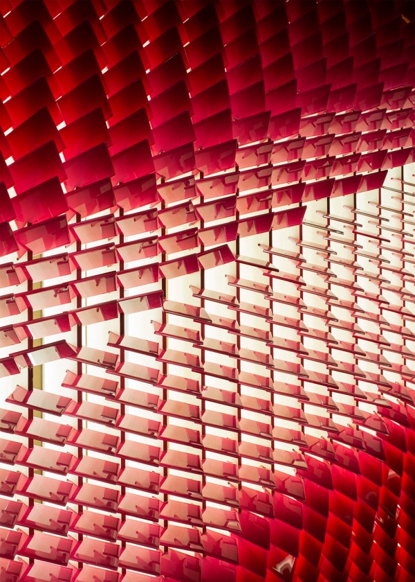 Scale-like glass tile sculpture installation as wayfinding for Clerkenwell Design Week 2016 by Giles Miller Studio