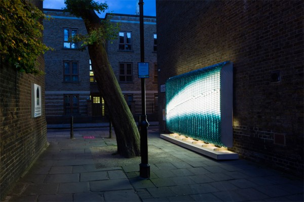 Scale-like glass tile sculpture installation as wayfinding for Clerkenwell Design Week 2016 by Giles Miller Studio