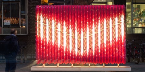 Scale-like glass tile sculpture installation as wayfinding for Clerkenwell Design Week 2016 by Giles Miller Studio