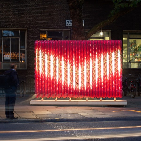 Scale-like glass tile sculpture installation as wayfinding for Clerkenwell Design Week 2016 by Giles Miller Studio
