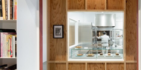 Hue Plus kitchen studio and library housed in a renovated warehouse building in Tokyo, Japan by Schemata Architects