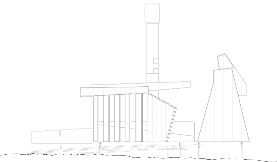 Elevation of the Mansio mobile booth, gallery and tearoom by architect Matthew Butcher