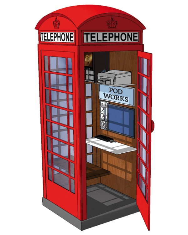 Pod Works phone box co-working micro office for London, UK