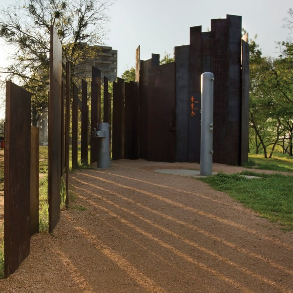 Restroom designed by Miro Rivera Architects for the Lady Bird Hike Trail on the banks of the Colorado River in Texas