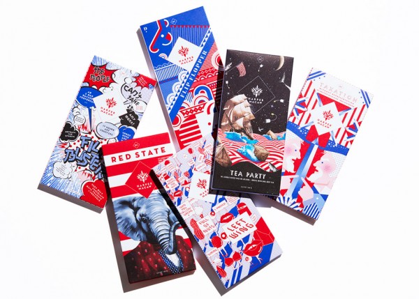 The (Very) Political Selection chocolate packaging by Design Army for Harper Macaw based on the partisan presidential election primaries