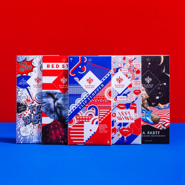 The (Very) Political Selection chocolate packaging by Design Army for Harper Macaw based on the partisan presidential election primaries