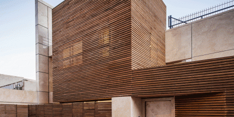 Bagh-Janat residential architecture with timber and travertine cladding in Isfahan Iran by Bracket Design Studio