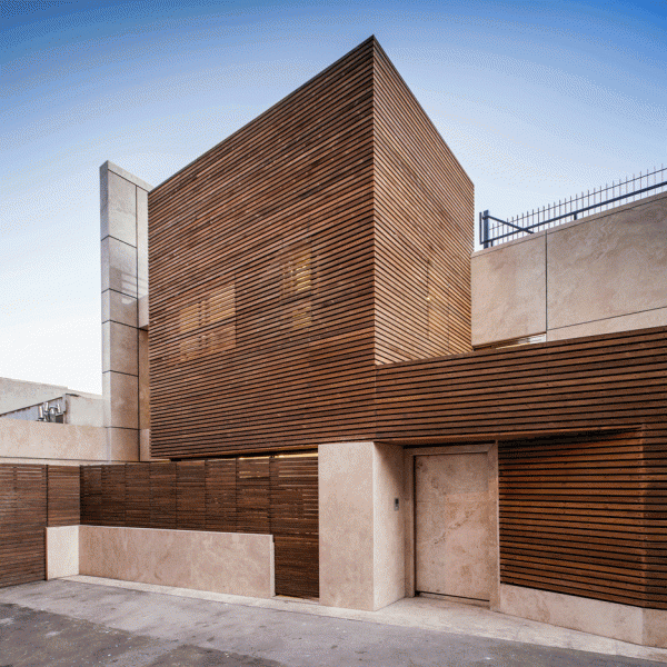 Bagh-Janat residential architecture with timber and travertine cladding in Isfahan Iran by Bracket Design Studio