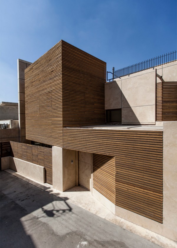 Bagh-Janat residential architecture with timber and travertine cladding in Isfahan Iran by Bracket Design Studio