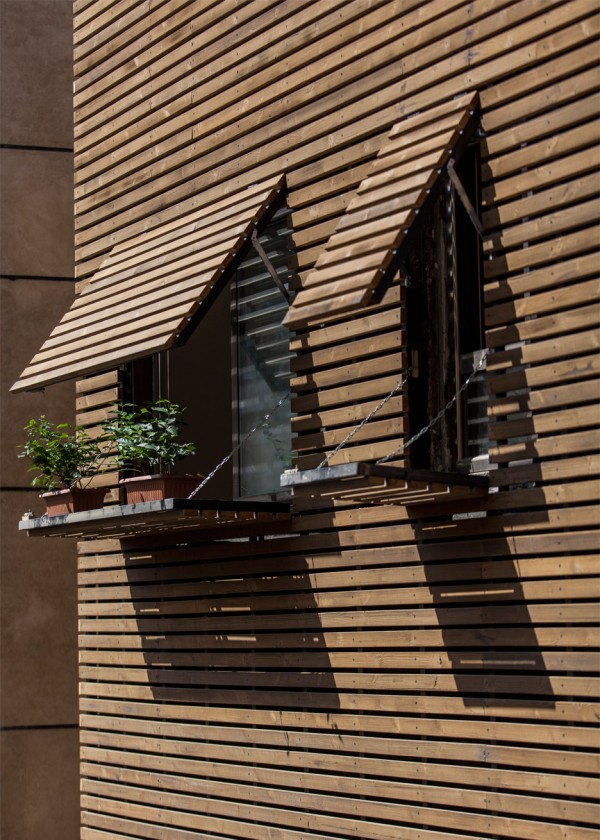 Bagh-Janat residential architecture with timber and travertine cladding in Isfahan Iran by Bracket Design Studio