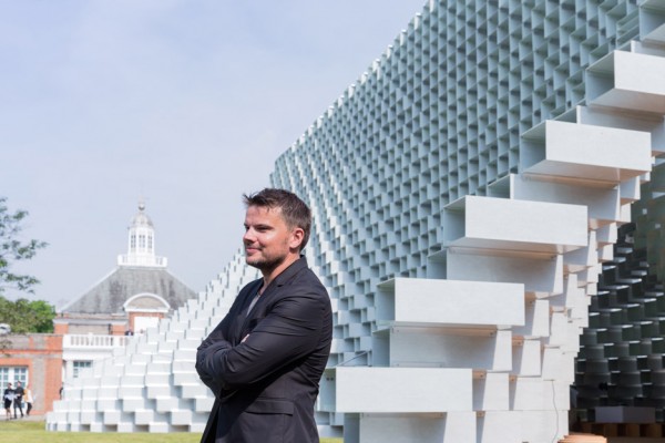Bjarke Ingels outside his Serpentine Gallery Pavilion at the opening