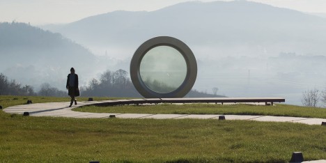 NFO designs giant broken camera lens to honour photojournalist killed in Yugoslav Wars