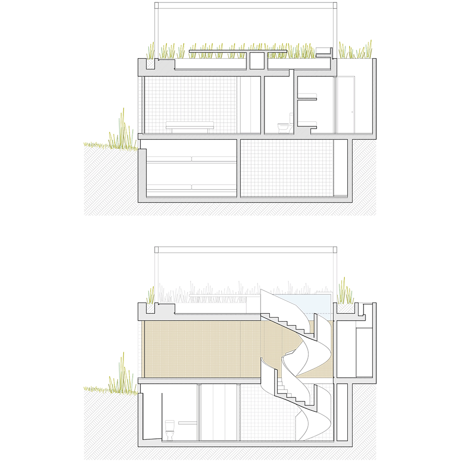 Casa Blanca house in Lima, Peru with an orange staircase, residential architecture by Martin Dulanto Sangalli