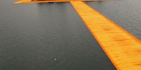 Floating piers Christo lake Iseo Italy fabric birds eye Dezeen