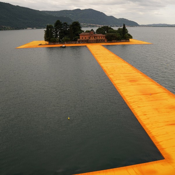 Floating piers Christo lake Iseo Italy fabric birds eye Dezeen