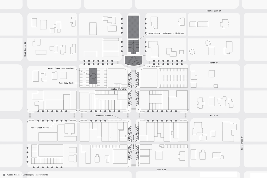 Urban development scheme for Mount Sterling, Illinois by Kiku Obata Architects