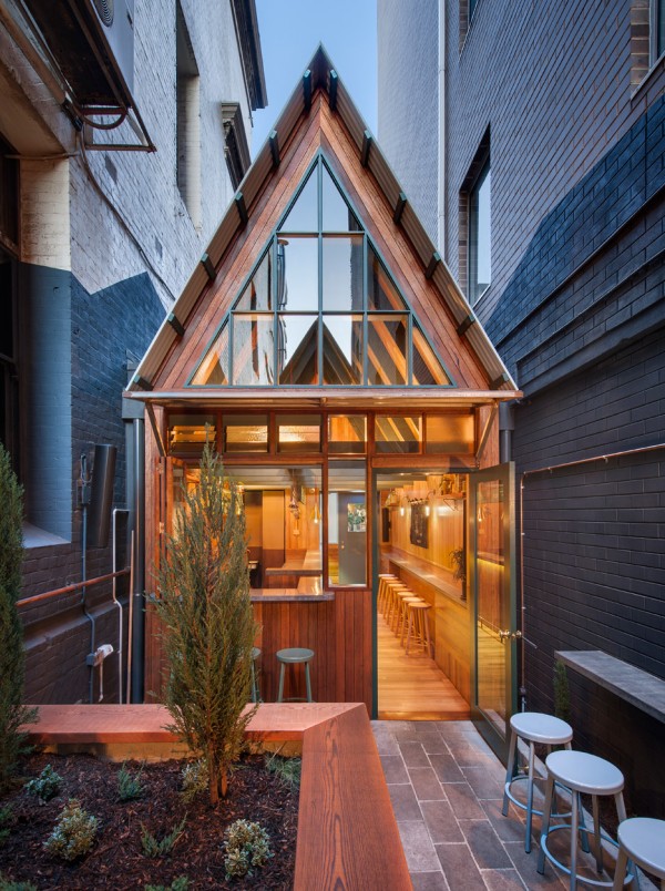 Pink Moon Saloon in Adelaide designed by Sans-Arc is a bar squeezed into a bin alley