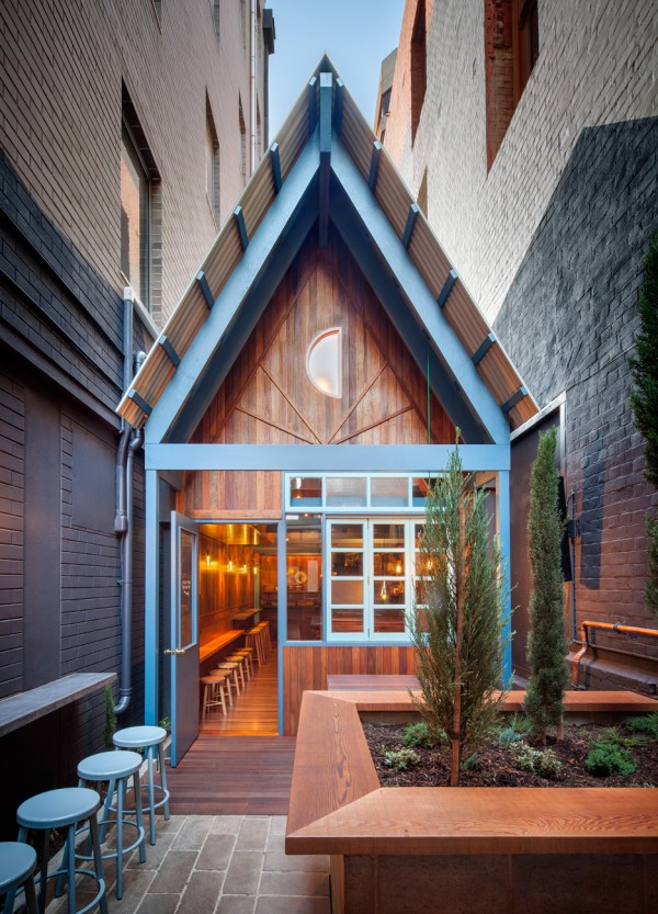 Pink Moon Saloon in Adelaide designed by Sans-Arc is a bar squeezed into a bin alley