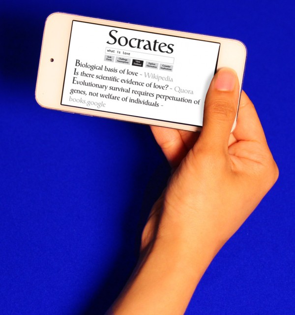 The Socrates Search Engine by Ted Hunt combines google search with Ancient questioning philosophies