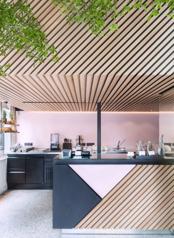 The Cold Pressed Juicery in Amsterdam designed by Standard Studio houses a living tree