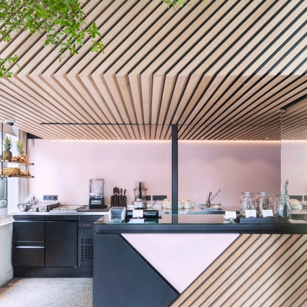 The Cold Pressed Juicery in Amsterdam designed by Standard Studio houses a living tree