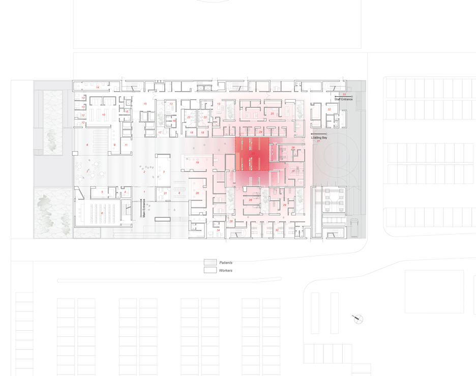 Cardiac centre in Kuwait by AGi Architects is designed with an atrium to represent the building's heart