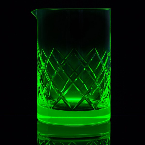 Uranium glassware by Martin Jakobsen reacts to UV light
