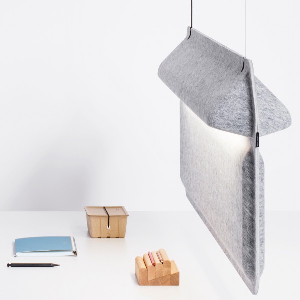 De Vorm’s Workspace Divider lamp adds privacy to open offices