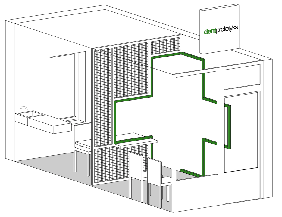 Adam Wiercinski creates denture clinic with green cross interior for Dent Protetyka