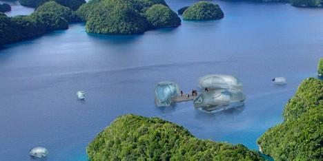 HOK envisions flying hotel pods that can access remote holiday destinations