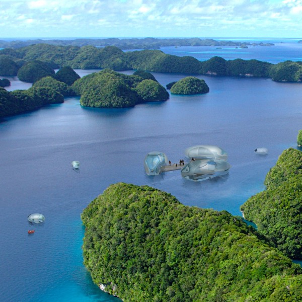 HOK envisions flying hotel pods that can access remote holiday destinations