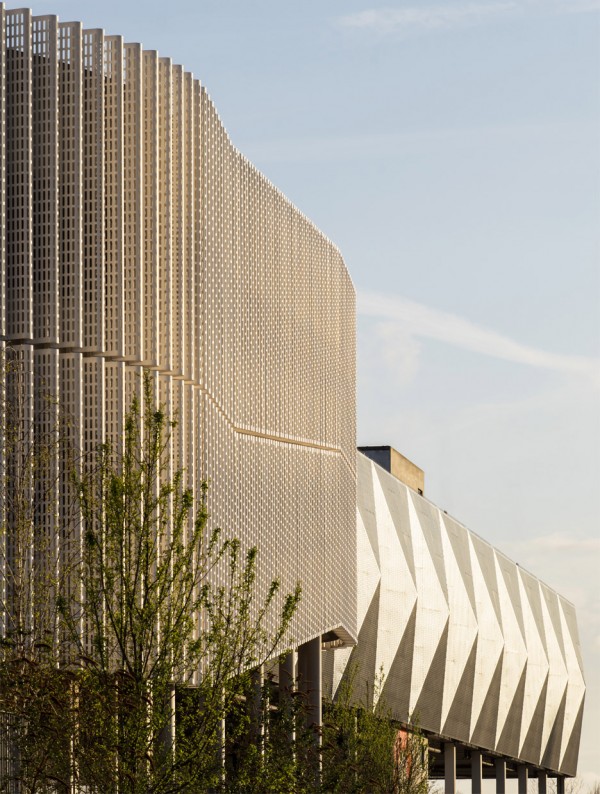 Haptic covers car park in geometric metal skin in the Queen Elizabeth Olympic Park, London