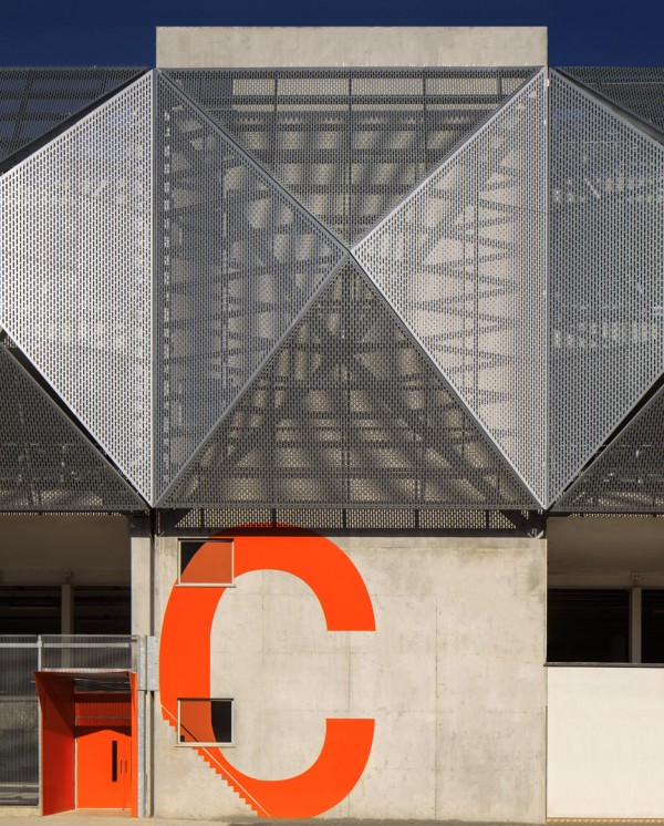 Haptic covers car park in geometric metal skin in the Queen Elizabeth Olympic Park, London